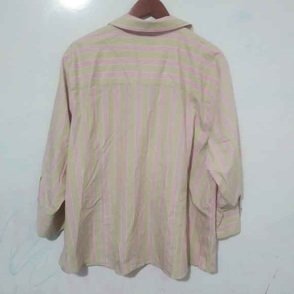 Talbots 22W Pastel Pink Green Striped Top Plus - Picture 5 of 8